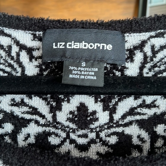 LIZ CLAIBORNE Echo Gray/Black Damask Knit Flare Style Dress, Size Small,GUC. - Picture 3 of 7